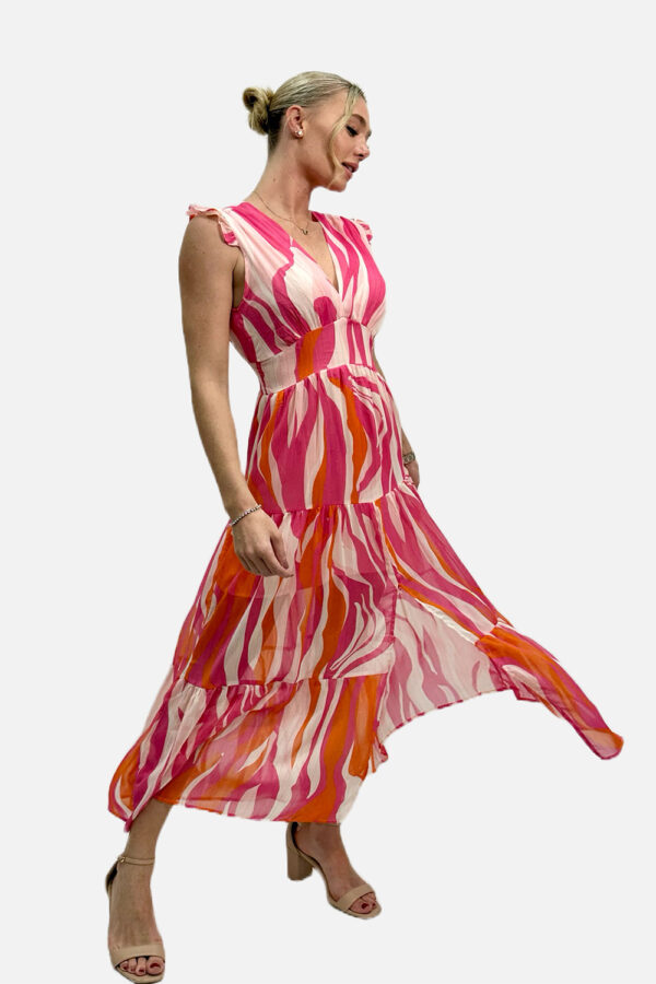 Goa V Neck Pink Wave Maxi Dress