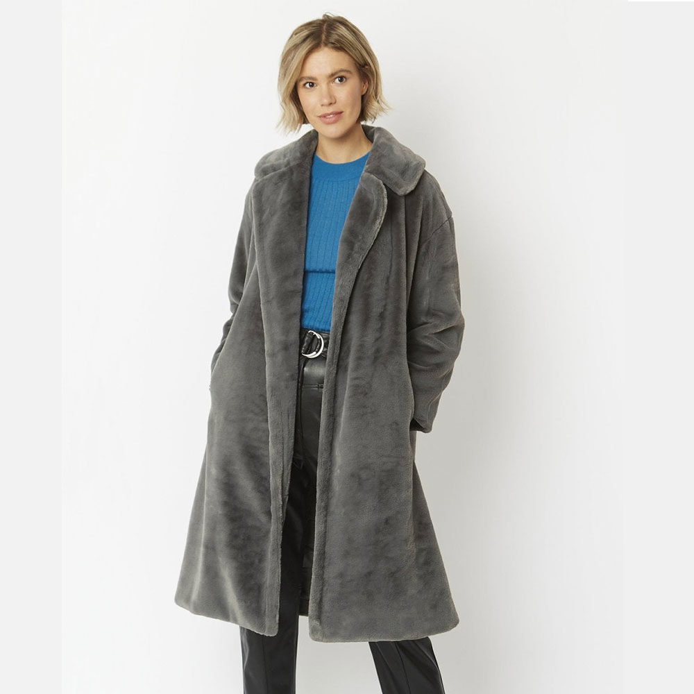 Jaylee Faux Fur Maxi Coat in Grey FMCT55A 03 - jojo Boutique