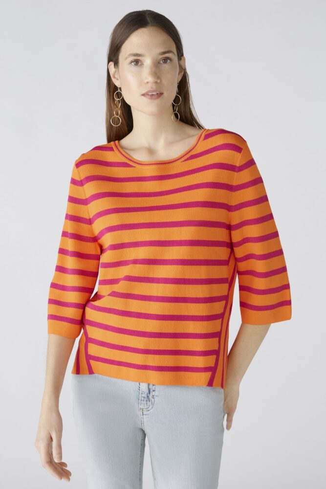 Oui 0087487 orange stripe jumper