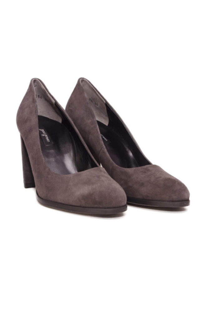 PaulGreen Grey Suede Block Heeled Court Shoes