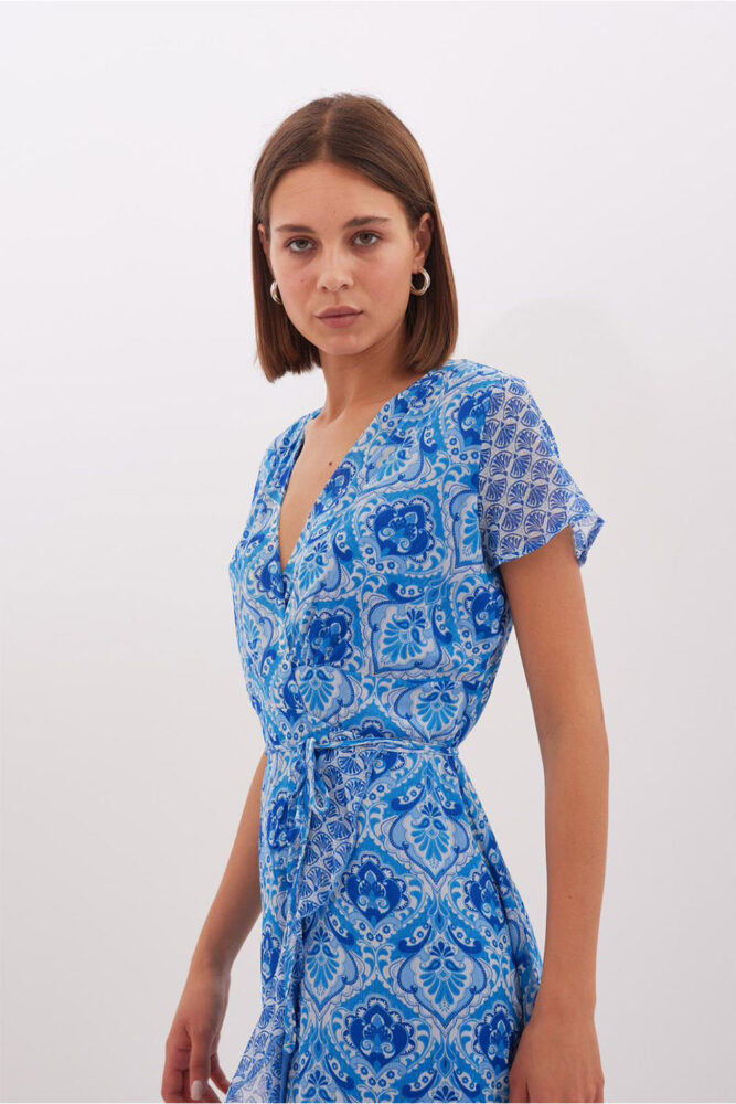 Samantha Blue chiffon wrap dress