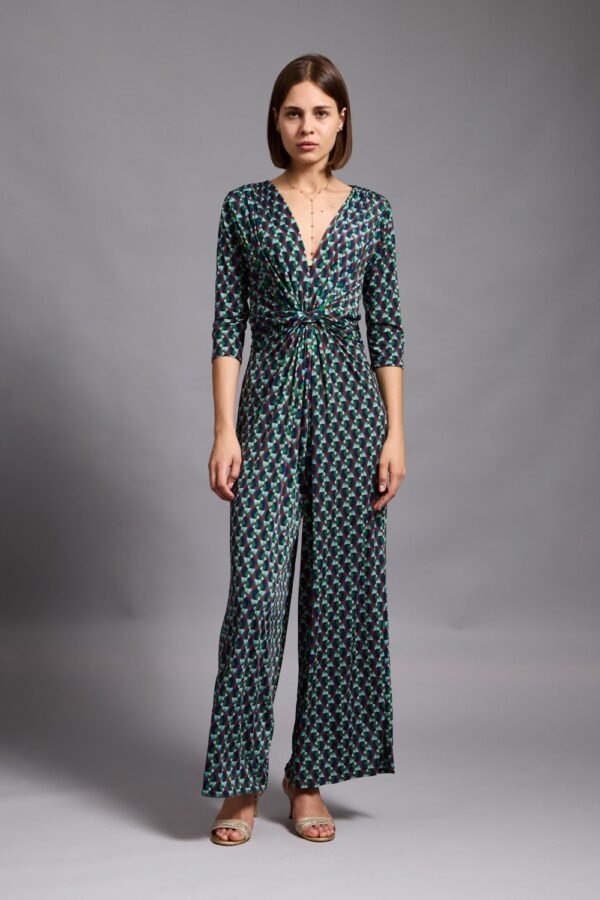 Y London marla twist wrap jumpsuit navy green