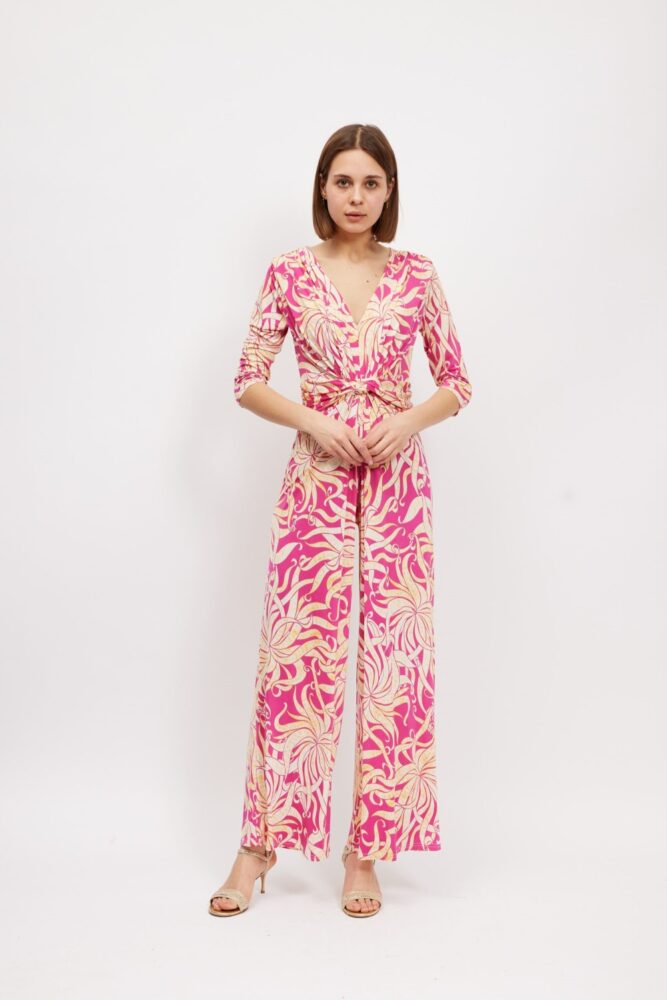 Y London marla twist wrap jumpsuit pink