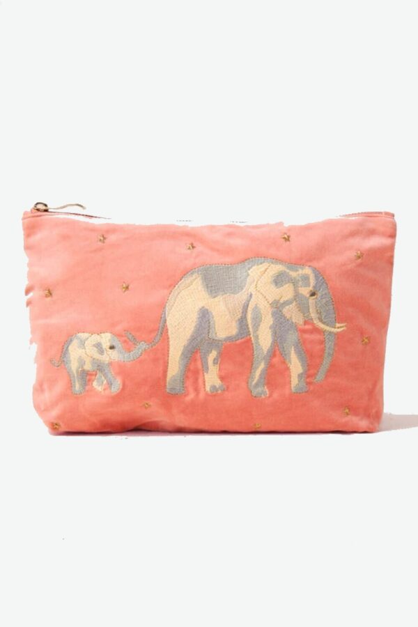 elizabeth Elephant Conservation Coral Velvet Everyday Pouch