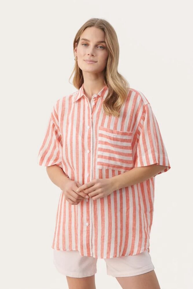 mandarin red stripe garine short sleeved linen shirt part two