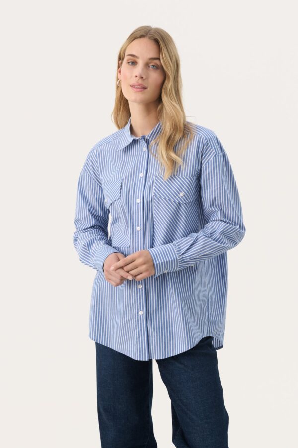 part two parinaz blue stripe shirt